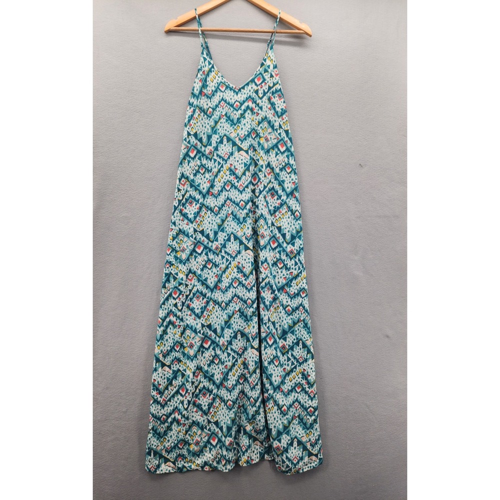 Old Navy Women Teal Geometric Ikat Print Maxi Dress Boho Summer Sun Dress Large